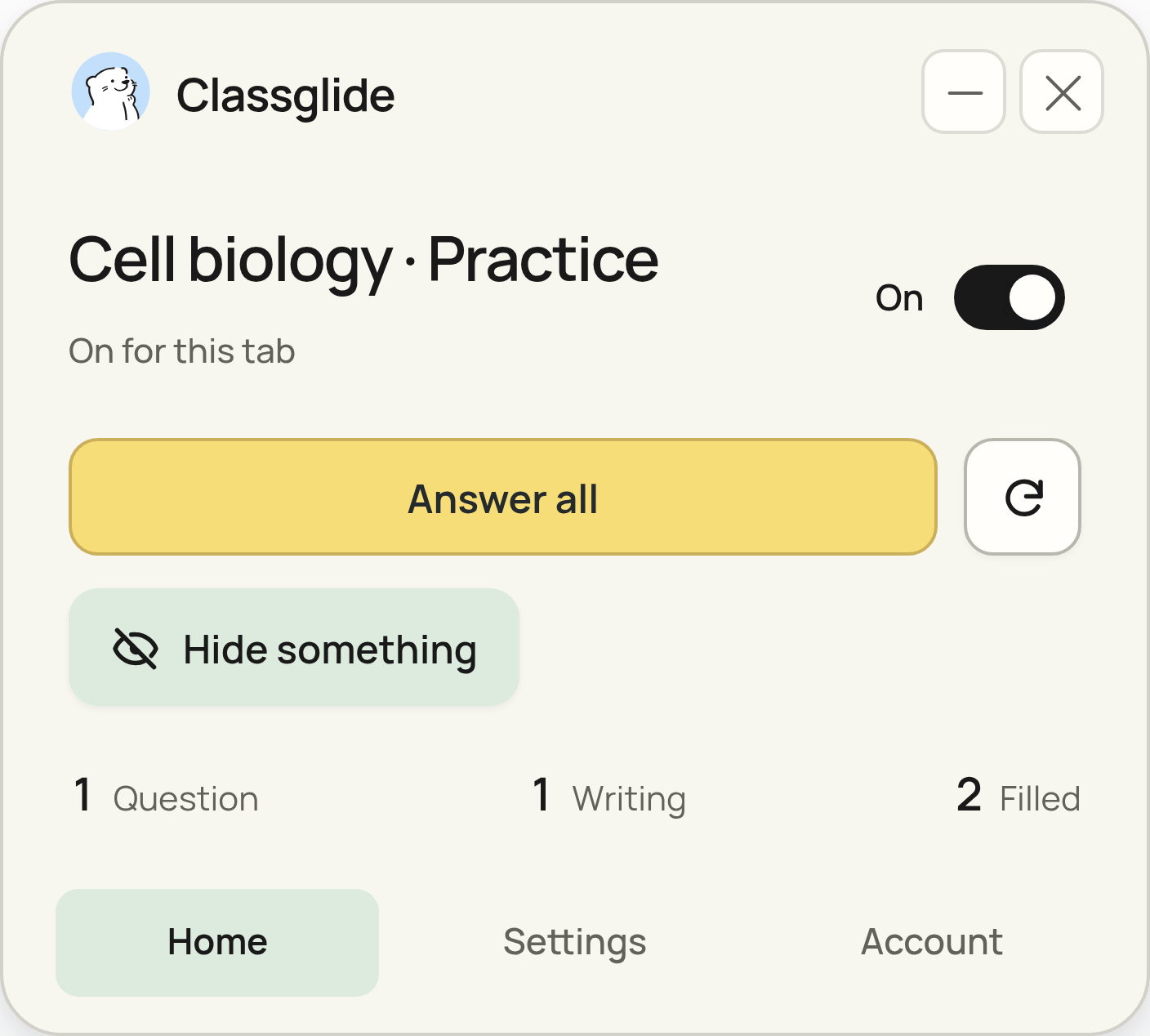 The complete Classglide card shows the filled response and its answering controls.